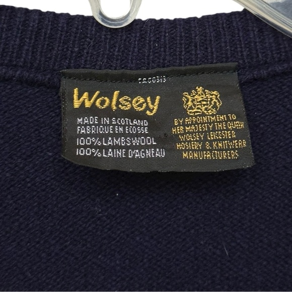 Vtg 80s Wolsey Wool Argyle Sweater Vest Size Medium Navy Blue Red Classic Prep - Picture 4 of 5